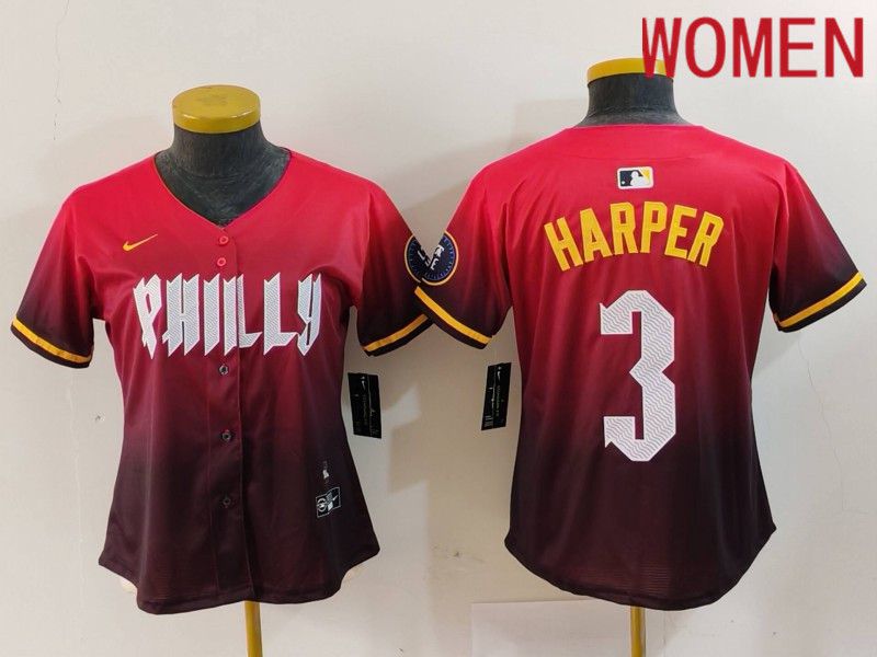 Women Philadelphia Phillies #3 Harper Red City Edition 2024 Nike MLB Jersey style 1